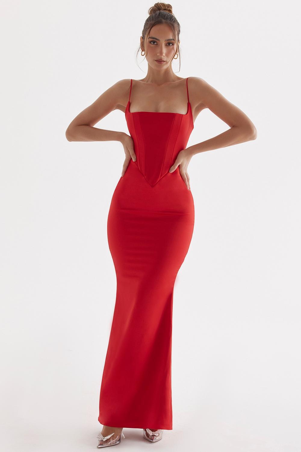 Olivette Crystal Satin Corset Maxi Dress Product Image