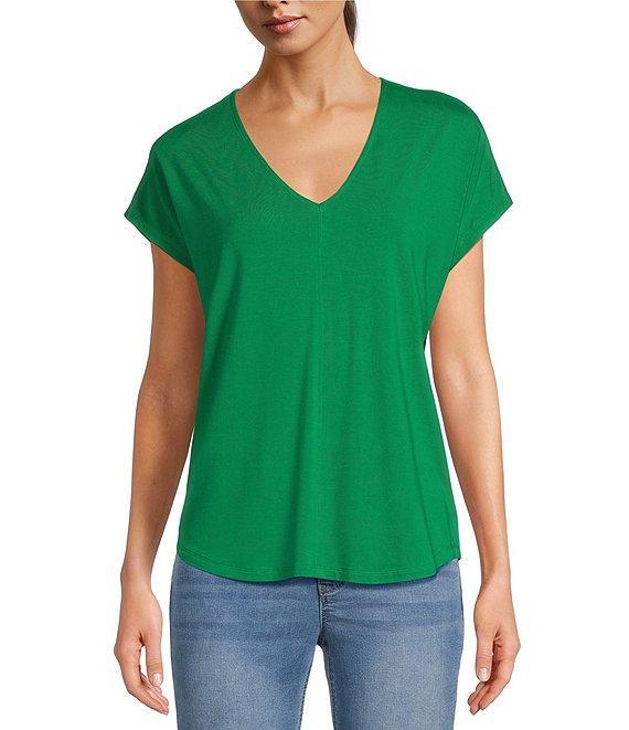 Gibson & Latimer Knit V-Neck Dropped Short Sleeve Shell Shirttail Tee Shirt Product Image