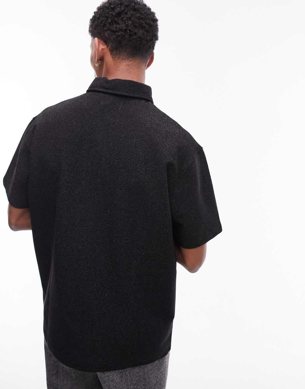 Topman oversized fit polo with glitter in black Product Image