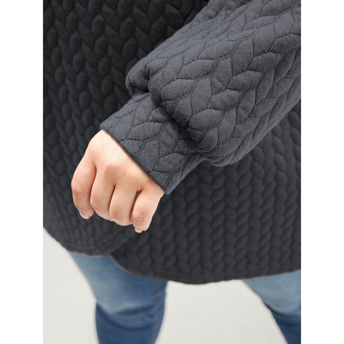 Plus Size Solid Asymmetrical Hem Cable Knit Hooded Sweatshirt Women DimGray Lounge Asymmetrical Hooded Everyday Sweatshirts BloomChic 30/6X Product Image