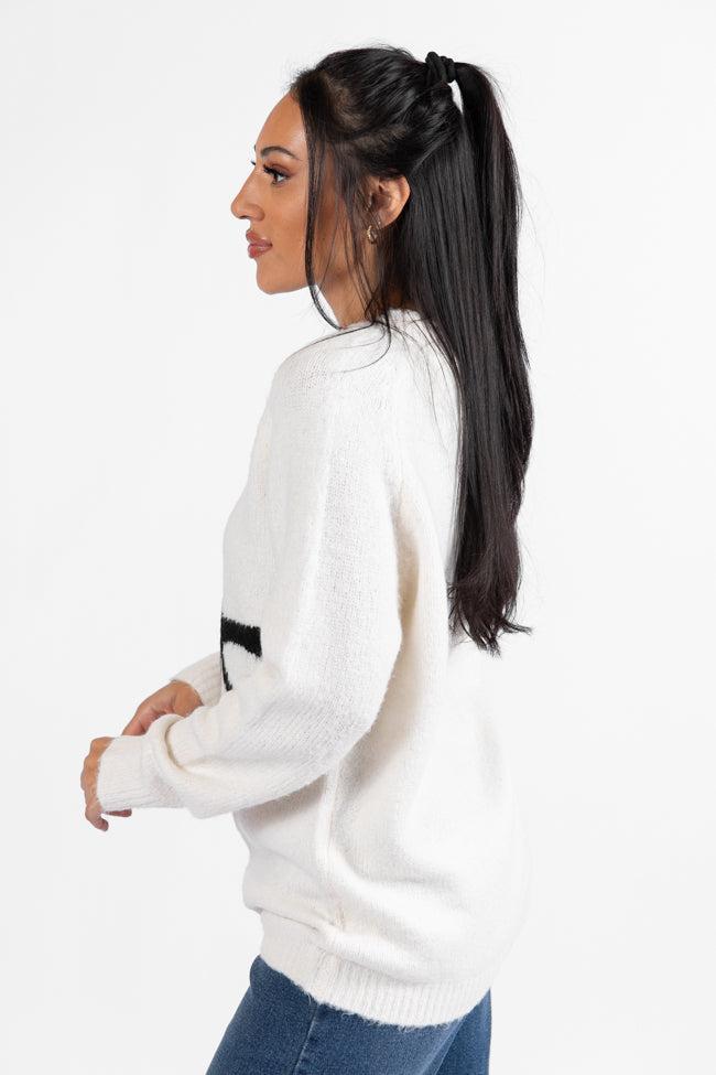 Feeling Like Love Ivory and Black Bow Crew Neck Sweater Product Image