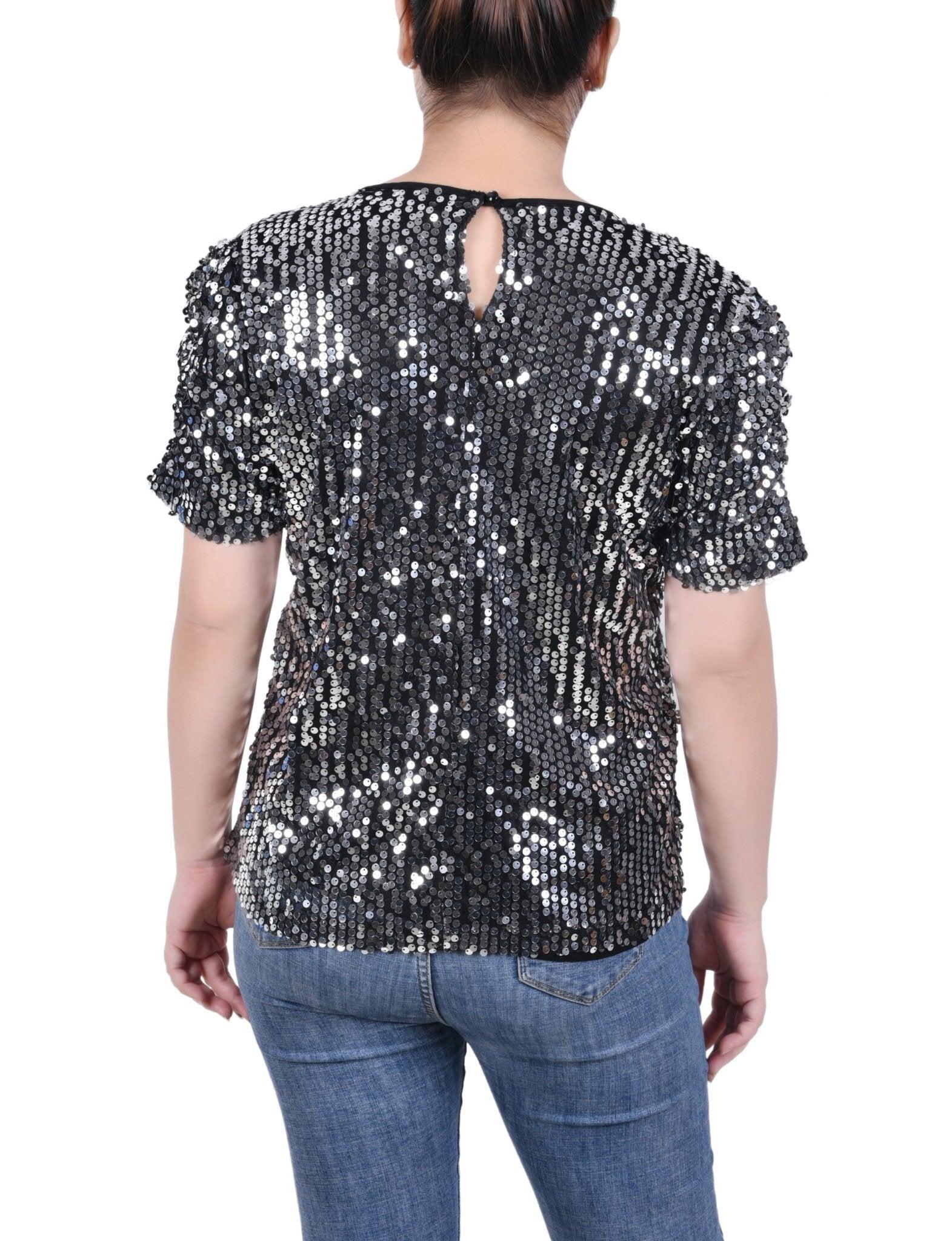 Short Sleeve Sequined Top - Petite Product Image