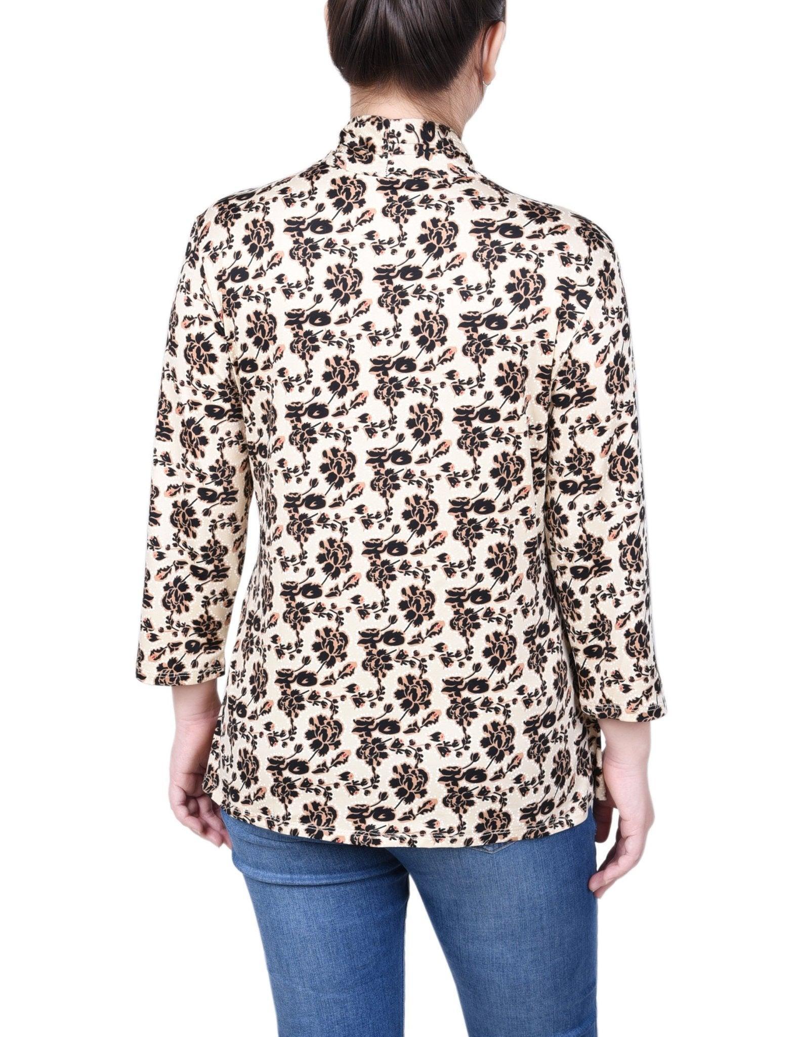 Puff Print 3/4 Sleeve Two-Fer Top - Petite Product Image