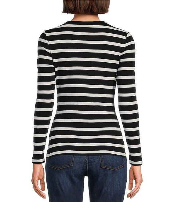 Lauren Ralph Lauren Cotton Stripe Crew Neck Long Sleeve Slim Fit Top Product Image