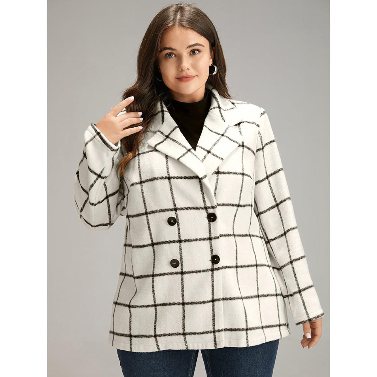 Plus Size Plaid Double Breasted Suit Collar Blazer White Women Dailywear Striped Contrast Sleeve Long Sleeve Suit Collar 12/L Elegant Blazers BloomChic Product Image