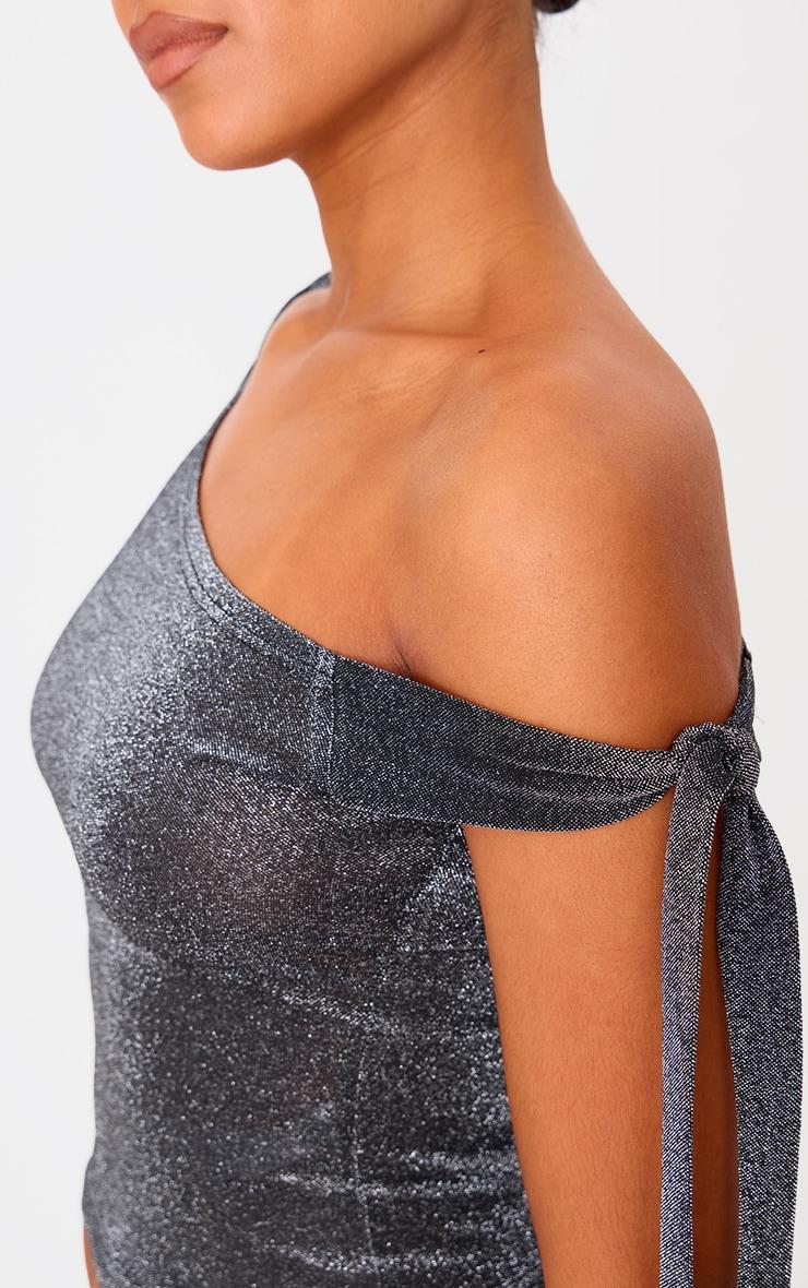 Tall Black Glitter Tie Side Crop Top Product Image