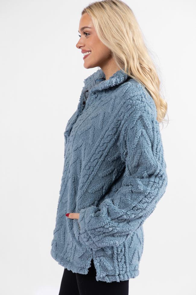 Take The Leap Blue Cable Detail Sherpa Pullover FINAL SALE Product Image