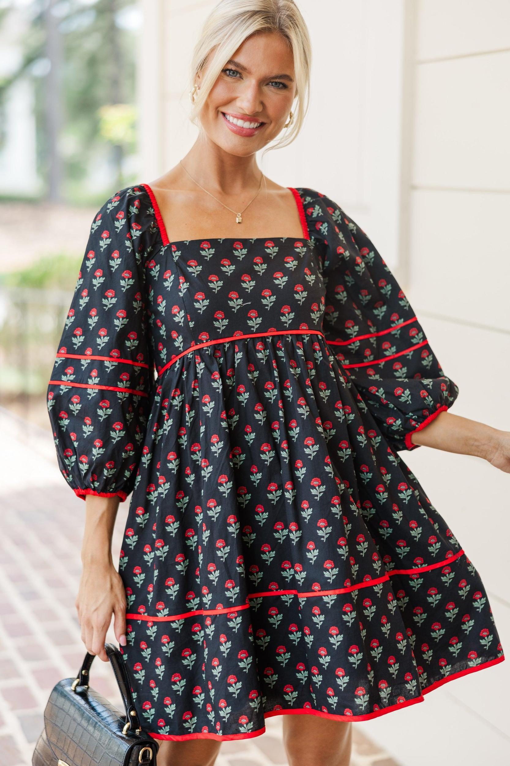 Want It All Black Floral Babydoll Dress Female Product Image