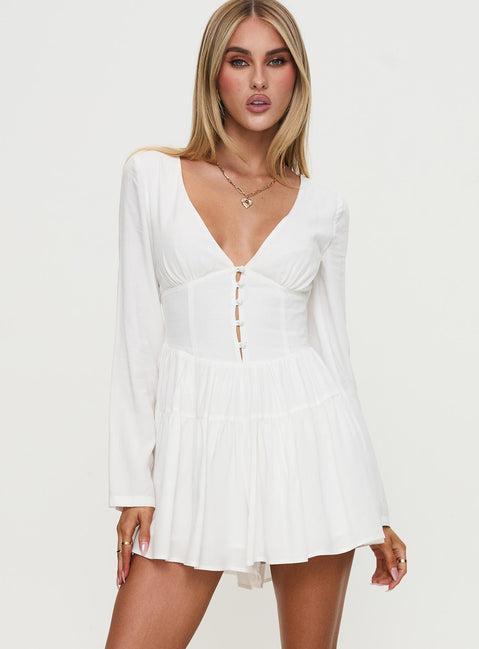 Halcyon Long Sleeve Romper White Product Image