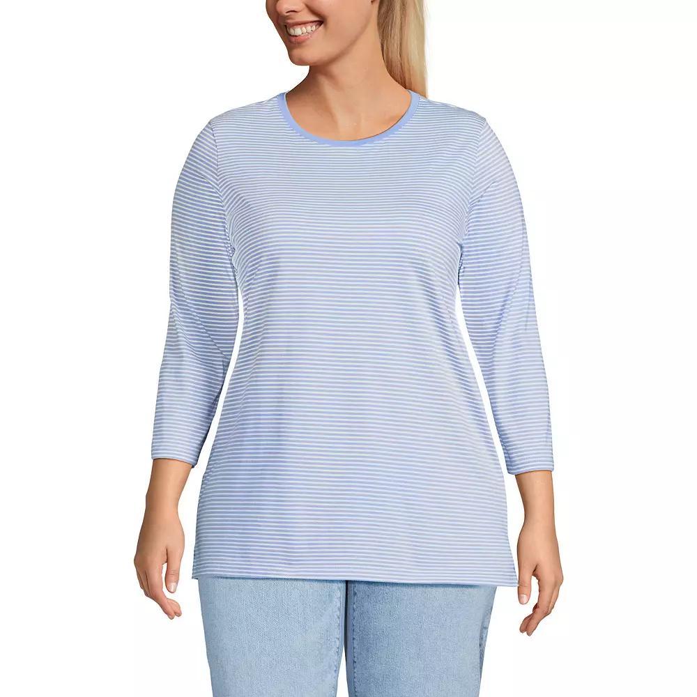Plus Size Lands' End Supima Cotton Relaxed Fit Crewneck Tunic, Women's, Size: 3XL, Soft Orchid Stripe Product Image