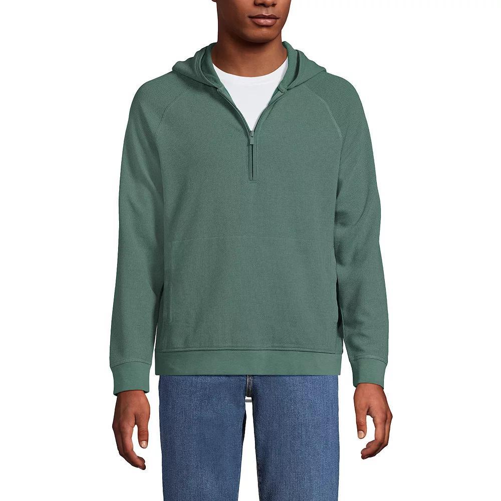 Men's Lands' End Long Sleeve Waffle Quarter Zip Hoodie, Size: Large, Black Slate Product Image