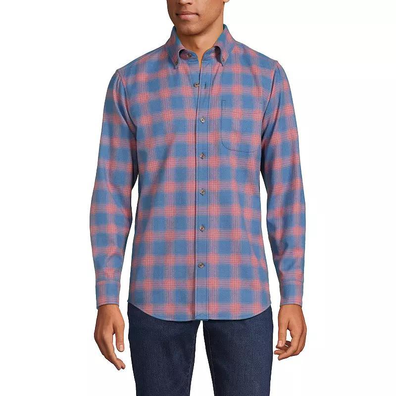 Men's Lands' End Traditional-Fit Flagship Flannel Shirt, Size: XL, Navy Green Plaid Product Image