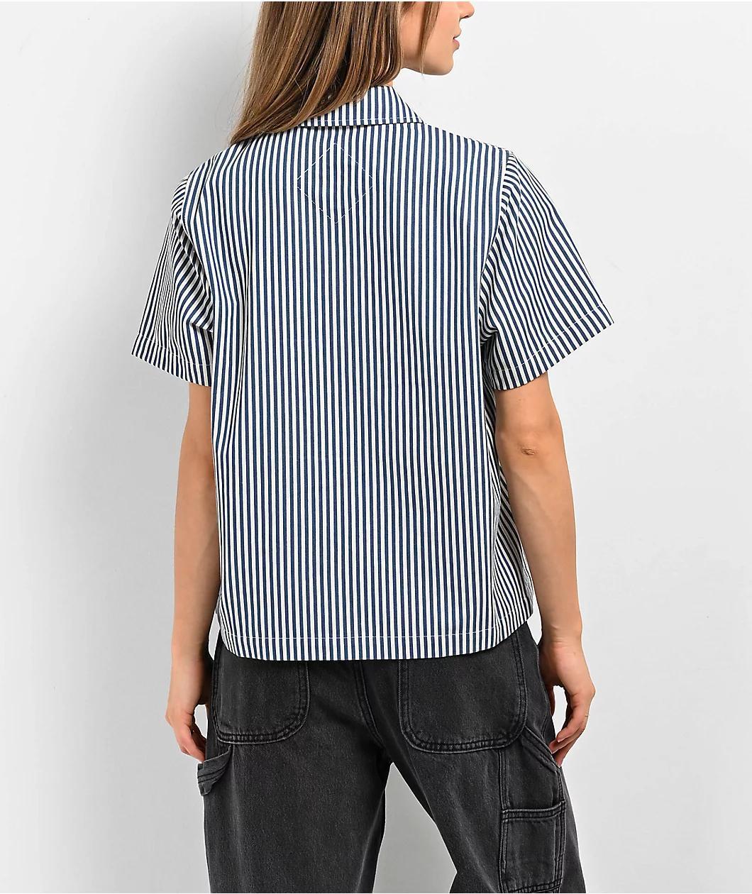 Empyre Buffy Blue & White Stripe Crop Work Shirt Product Image