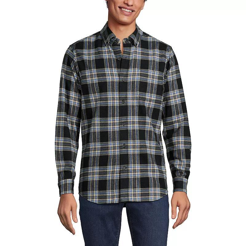 Men's Lands' End Traditional-Fit Flagship Flannel Shirt, Size: XL, Navy Green Plaid Product Image