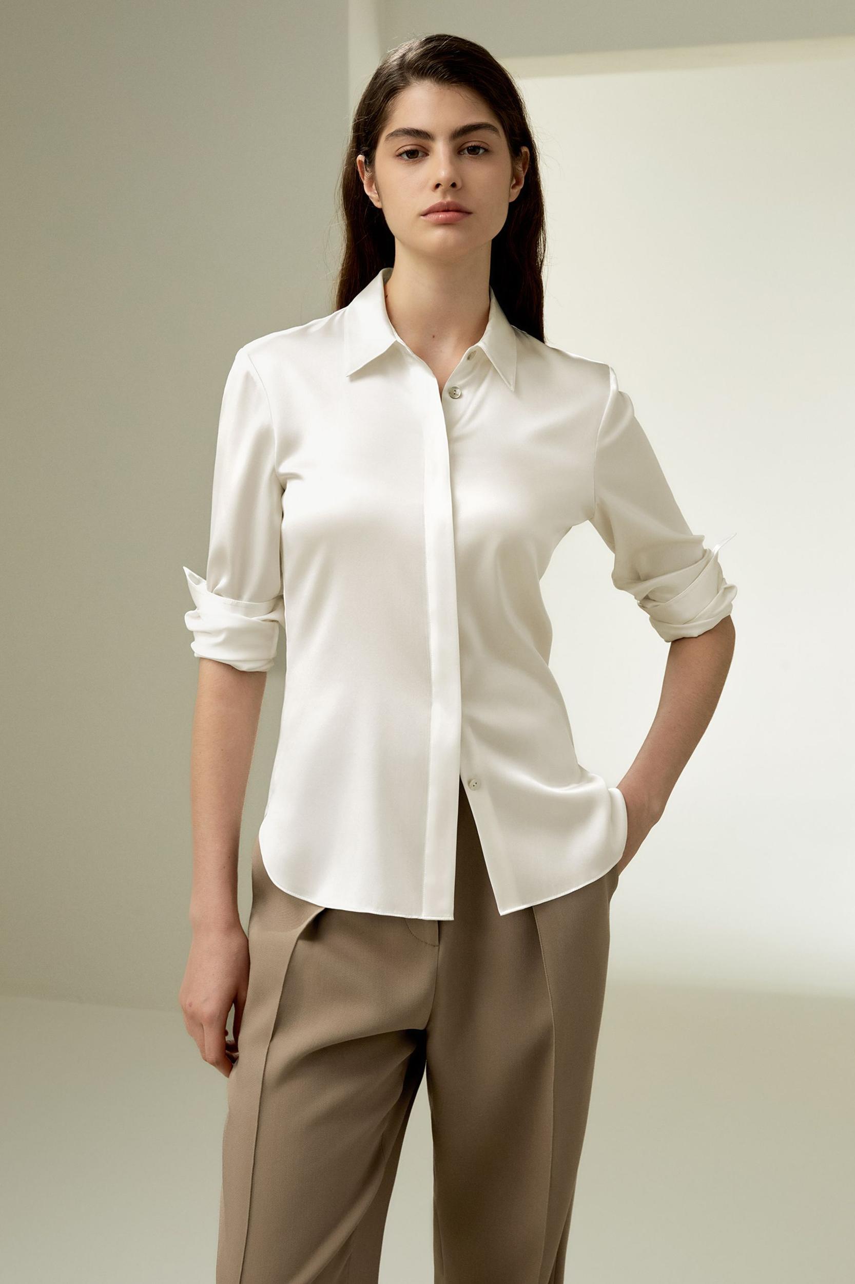 Elegant Silhouette Silk Shirt Product Image
