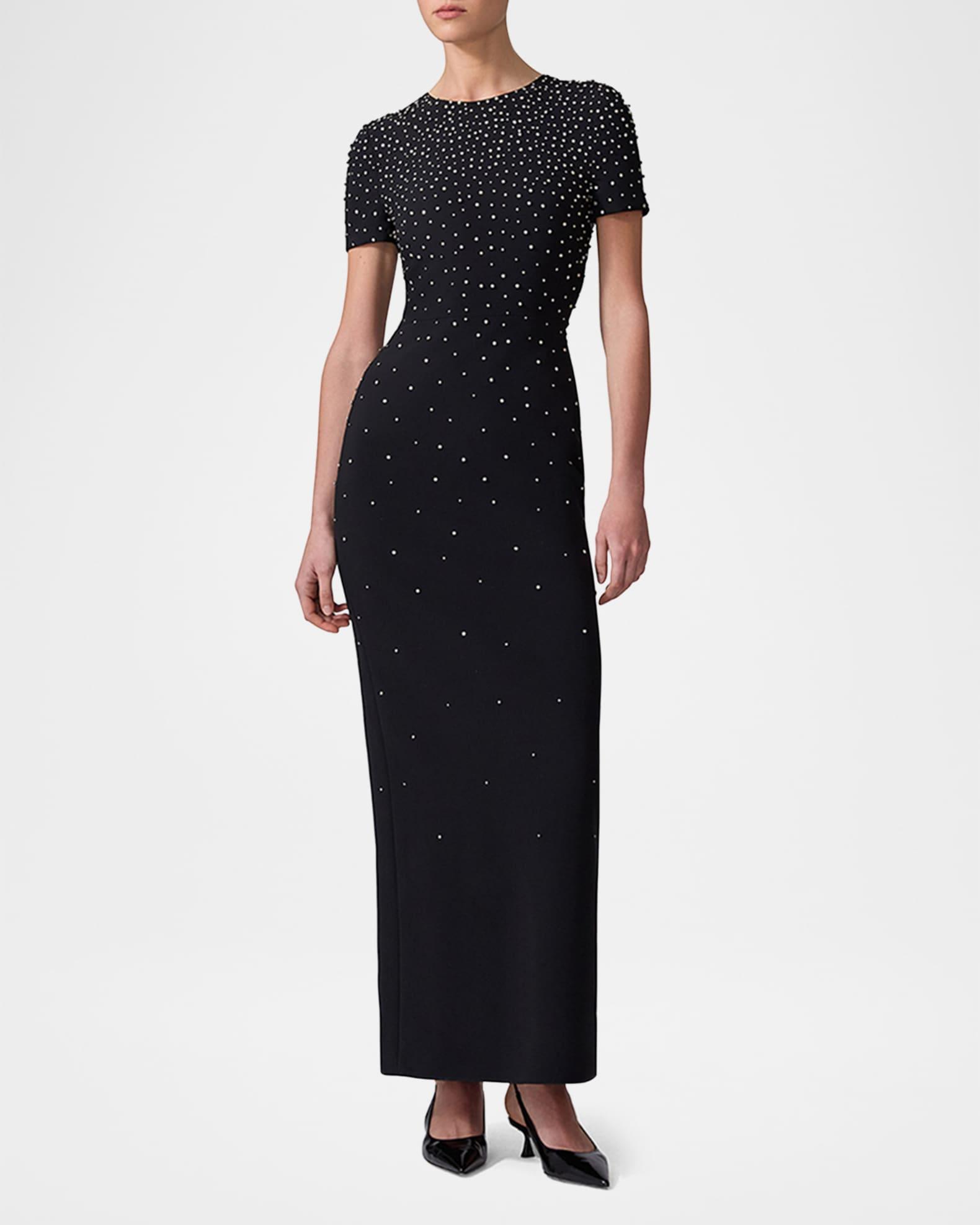 Embellished Short-Sleeve Bow-Back Gown Product Image
