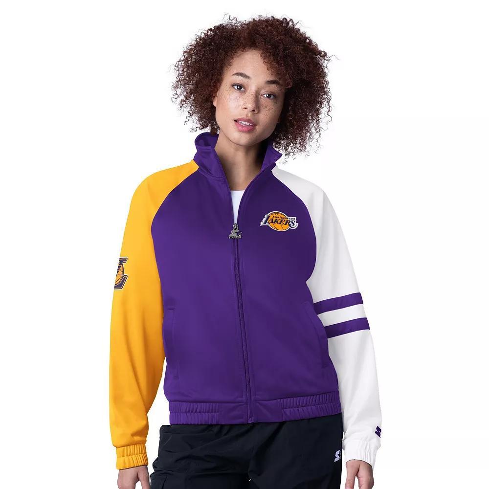 Women's Starter Purple Los Angeles Lakers Line Up Dolman Raglan Full-Zip Track Jacket, Size: Medium Product Image
