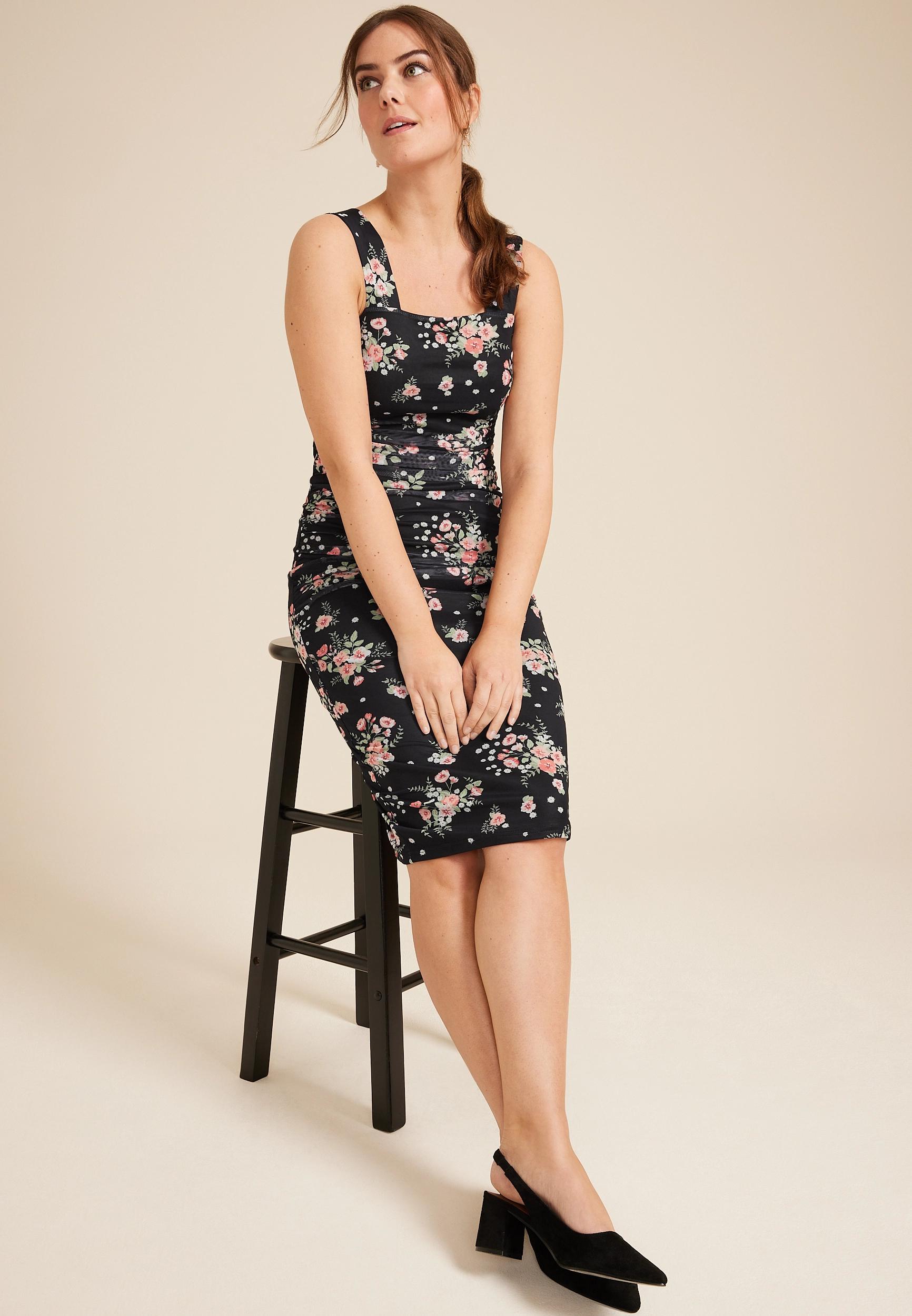 Bare Ruched Square Neck Midi Dress Product Image