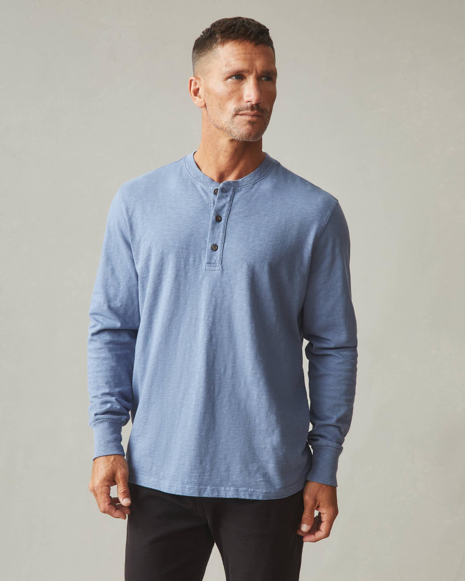 Men's Premium Slub Long Sleeve Henley - Wild Wind Male Product Image