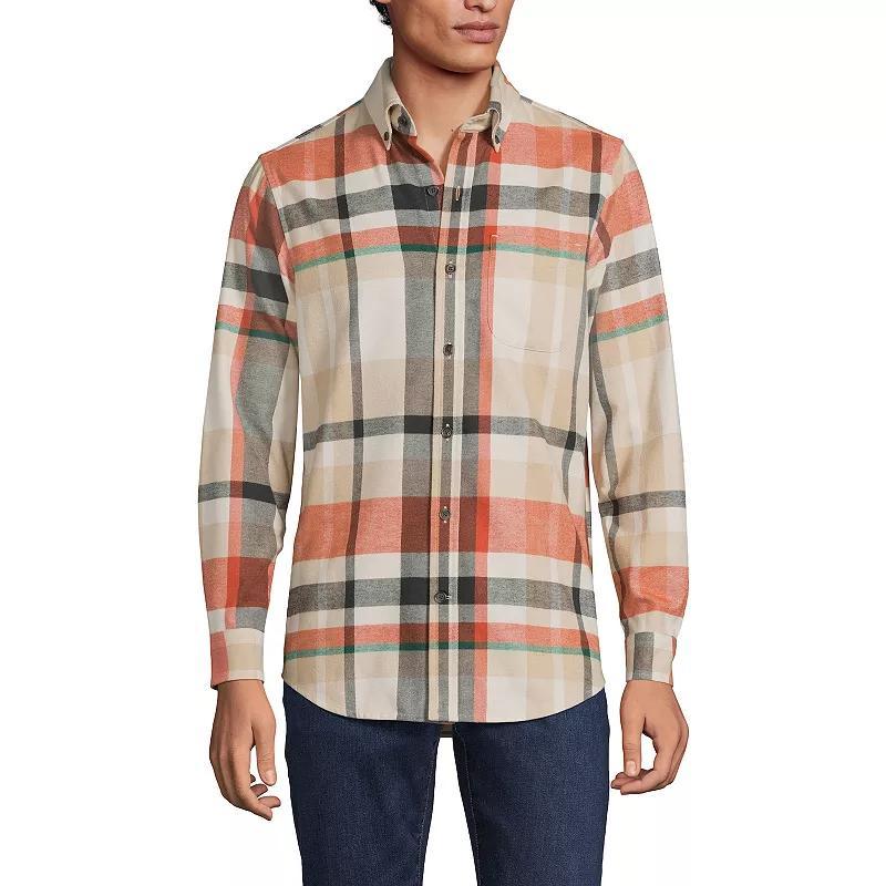 Men's Lands' End Traditional-Fit Flagship Flannel Shirt, Size: XL, Navy Green Plaid Product Image