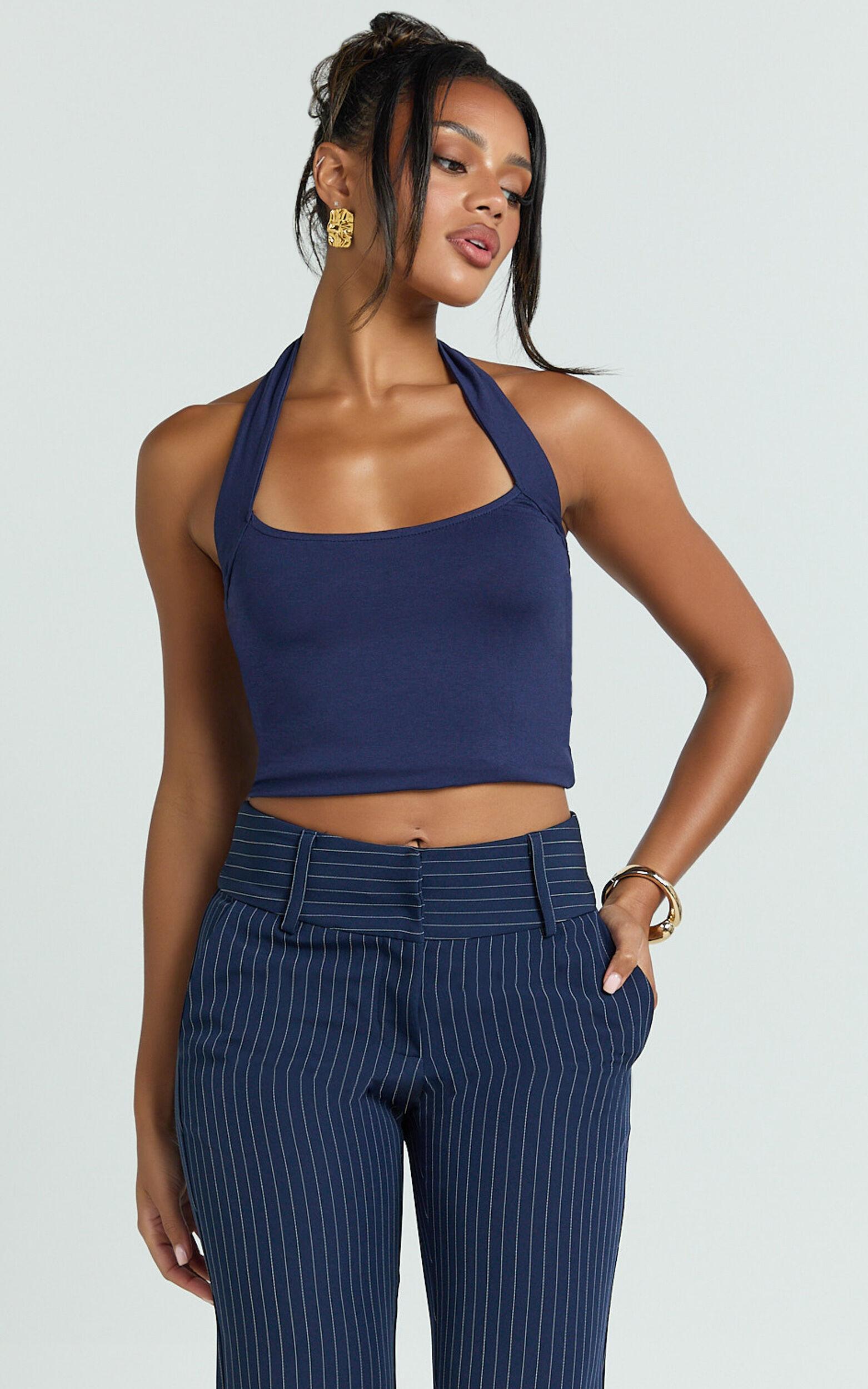 Dexter Top - Jersey Halter Crop Top in Navy Product Image