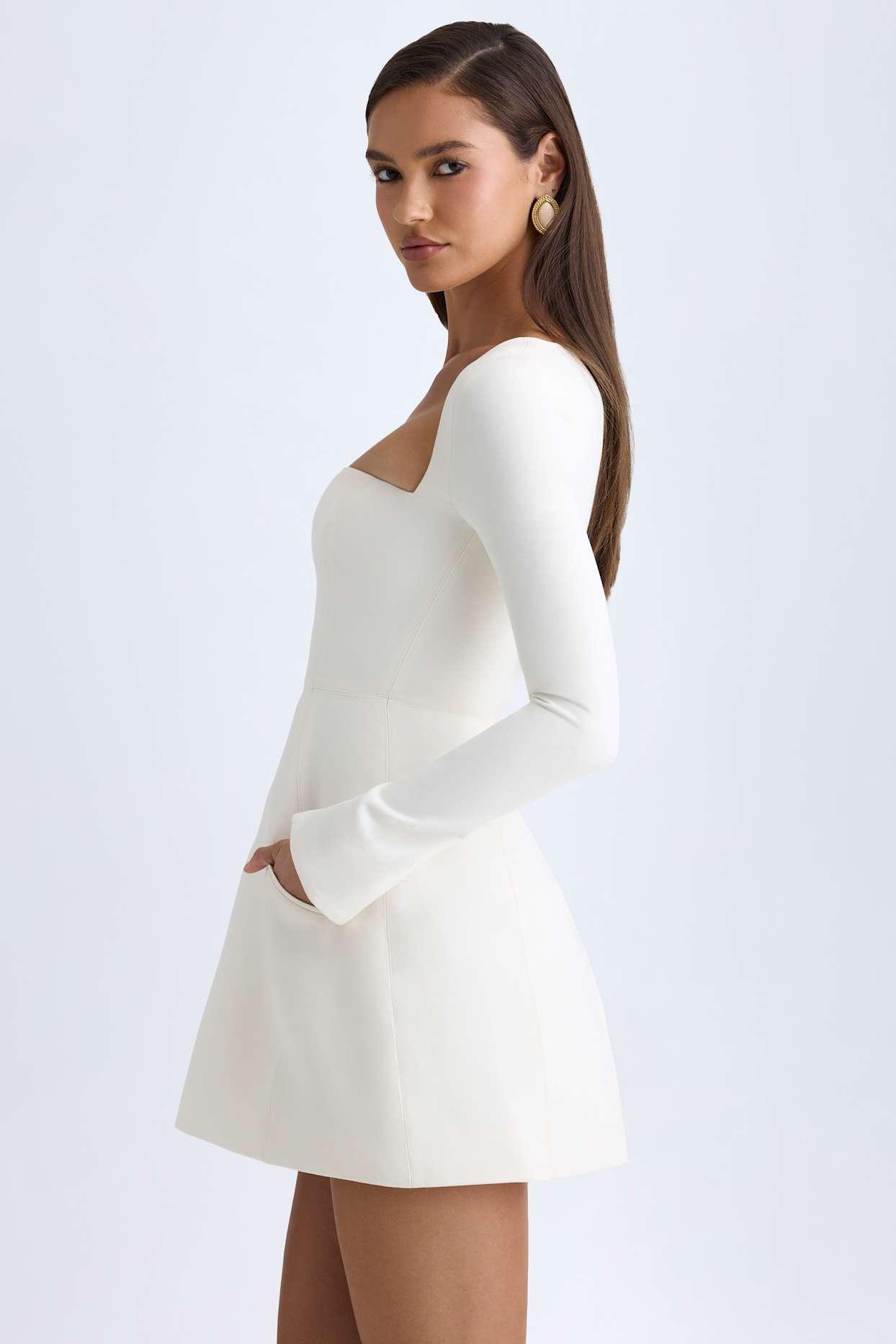 Square-Neck Structured Tulip Mini Dress in Vanilla Product Image