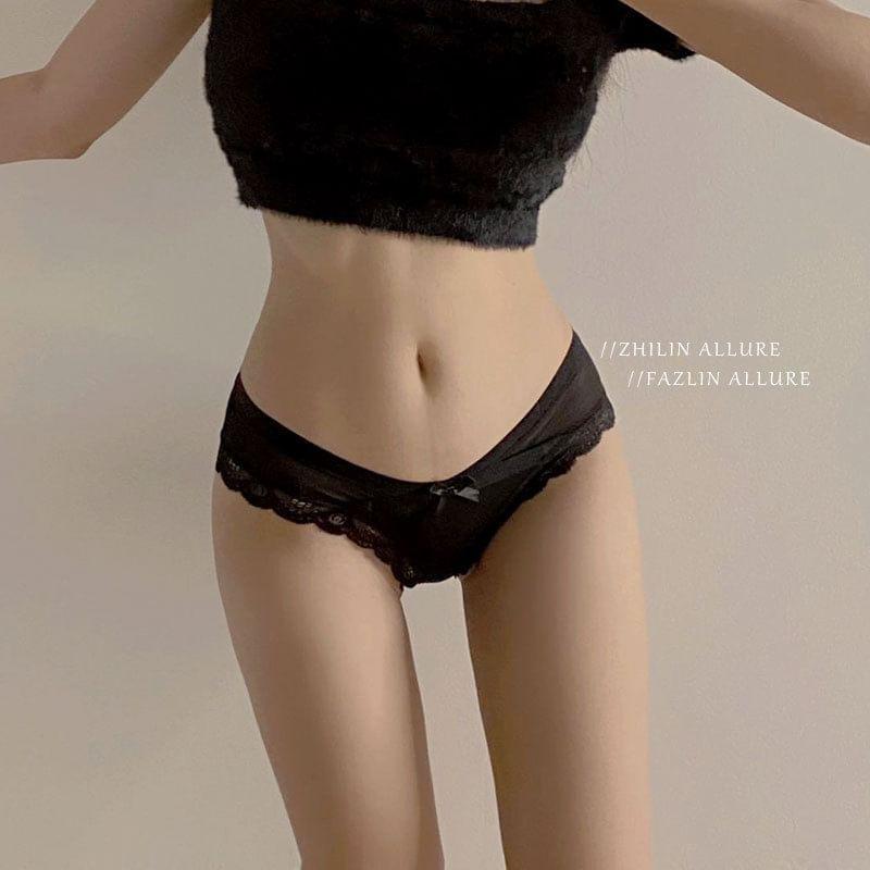 Plain Lace Trim Bikini Panties Product Image