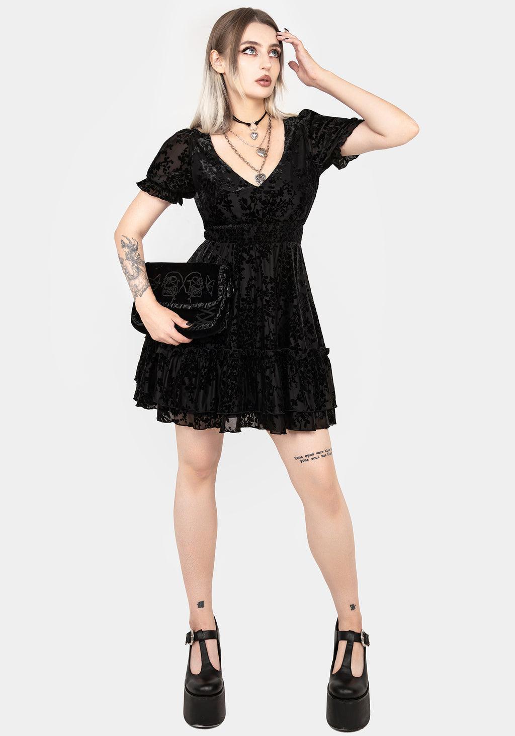 Lilias Devoré Velour Mesh Tiered Mini Dress Product Image