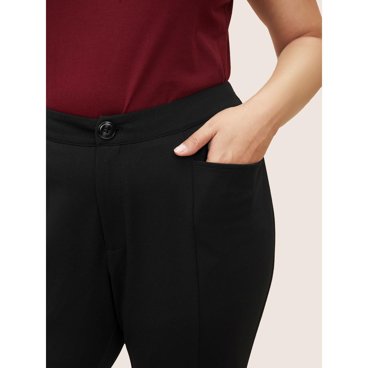 Plus Size Plain Split Hem Flare Leg Pants Women Black At the Office Flare Leg High Rise Work Pants BloomChic 22-24/3X Product Image
