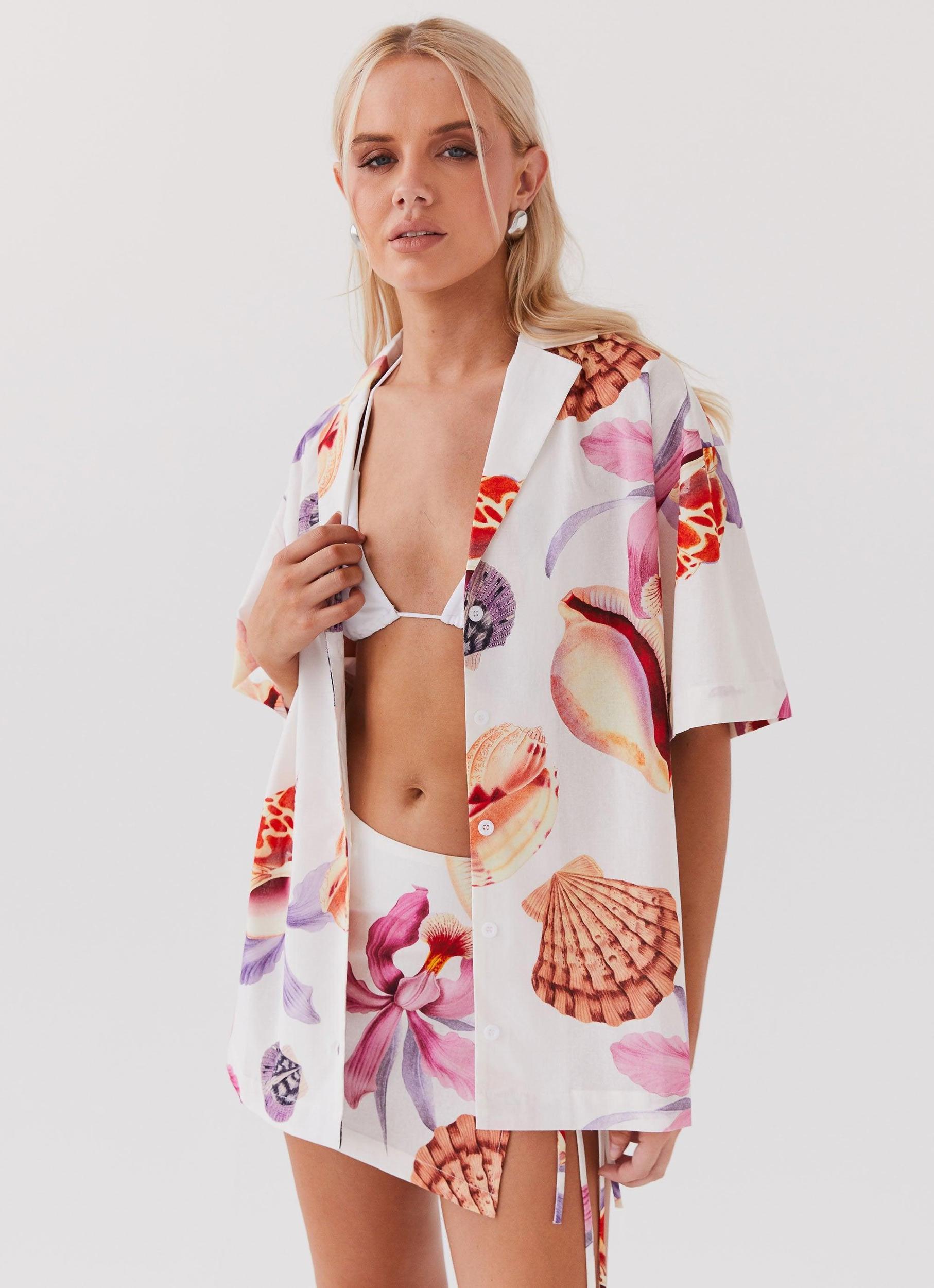 Summer Retreat Oversized Linen Shirt - Seaside Bouquet Product Image