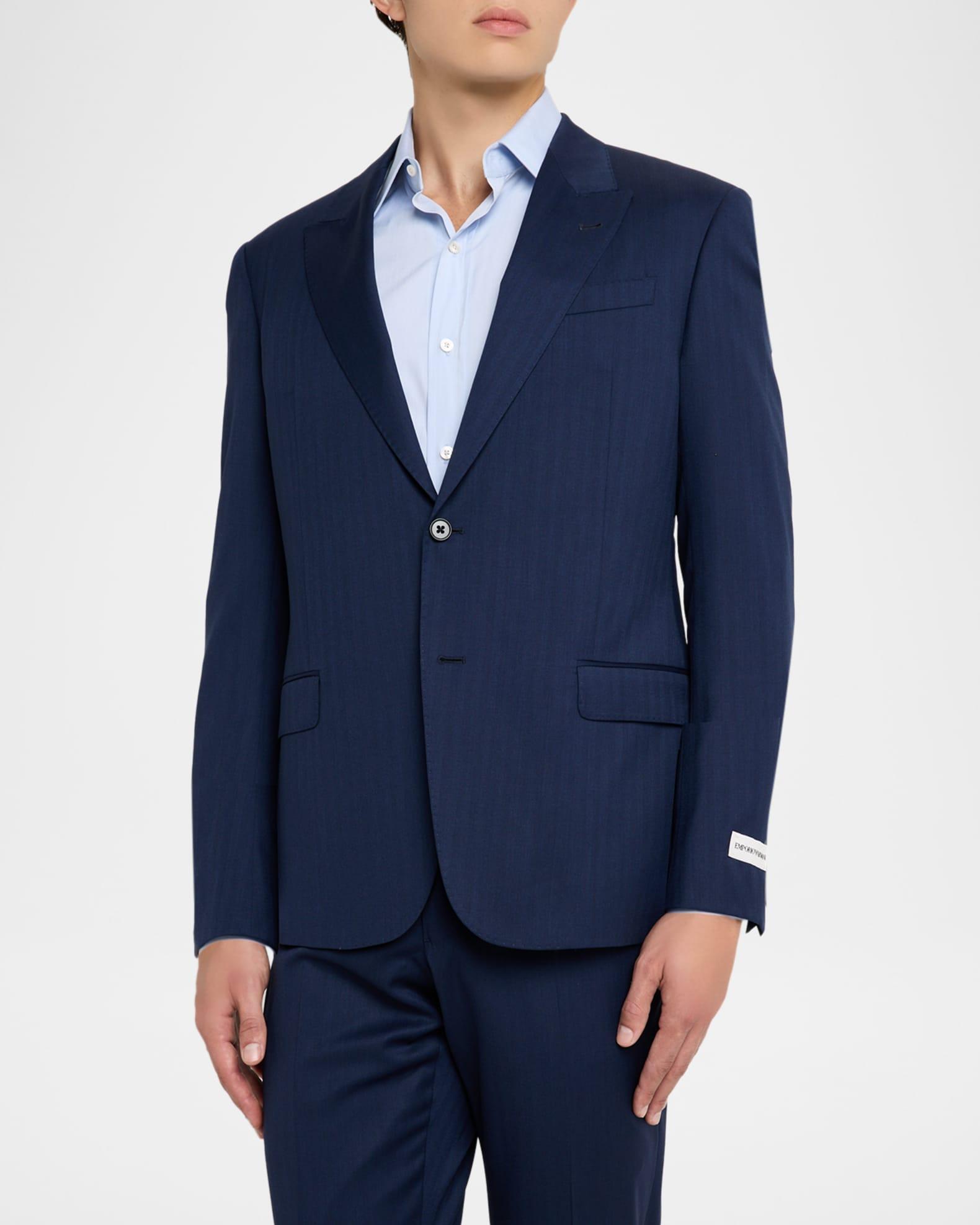 Men's 130s Wool Micro-Herringbone Peak Lapel G Line Suit Product Image