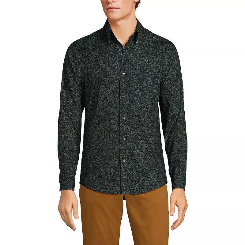 Men's Lands' End Traditional-Fit No-Iron Twill Button-Down Shirt, Size: Large, Gray Stone Ivory Plaid Product Image