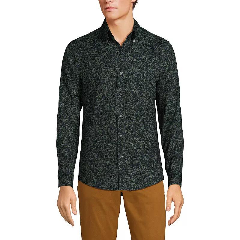 Men's Lands' End Traditional-Fit No-Iron Twill Button-Down Shirt, Size: Large, Gray Stone Ivory Plaid Product Image