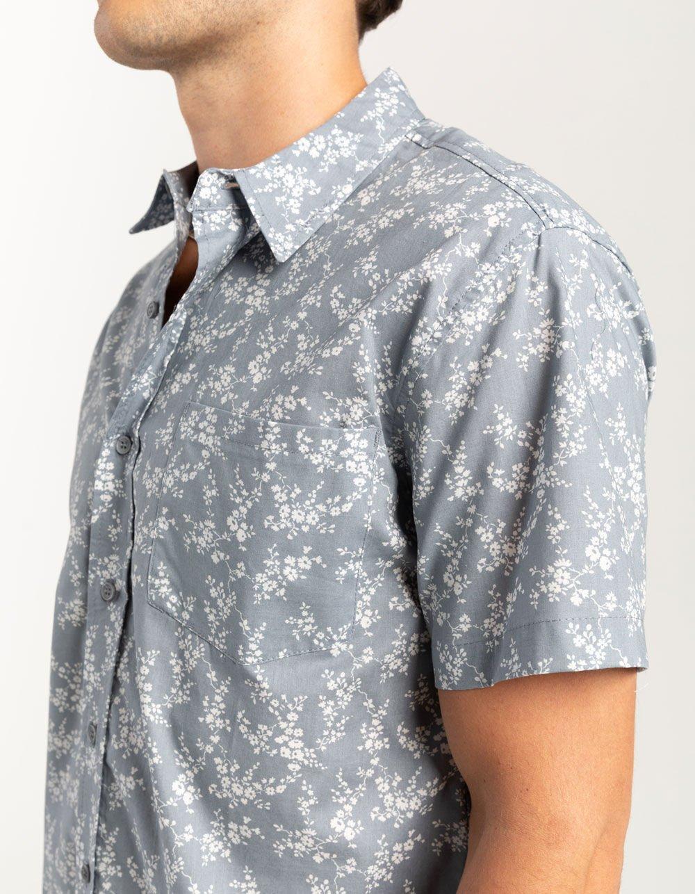 RSQ Mens Ditsy Floral Button Up Shirt - DUSTY BLUE Product Image