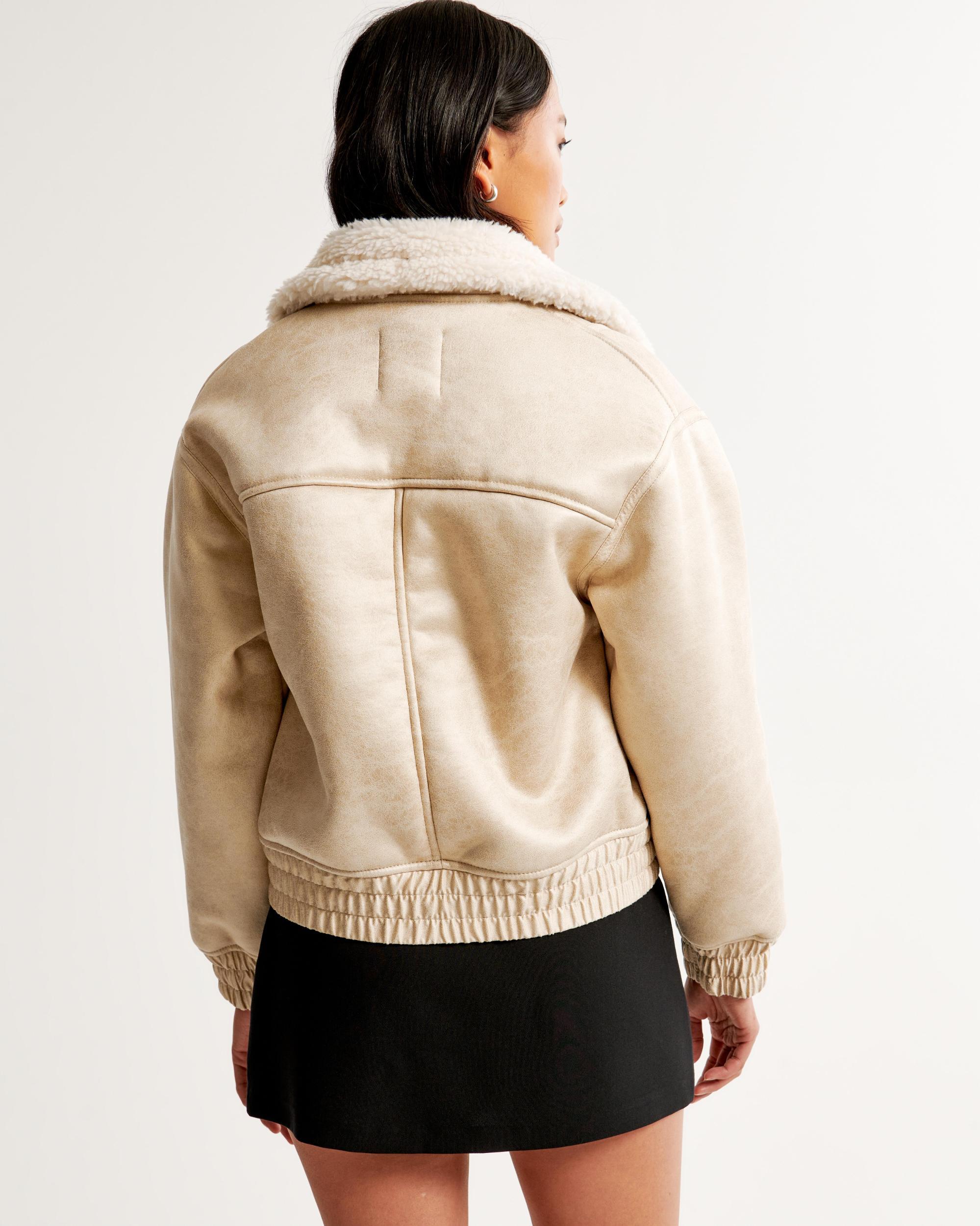 Vegan Suede Sherpa-Lined Bomber Jacket Product Image