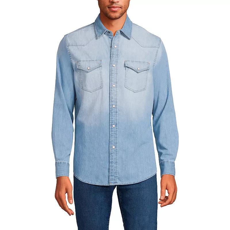 Men's Lands' End Plaid Western-Style Shirt, Size: XL, Ivory Caramel Plaid Product Image