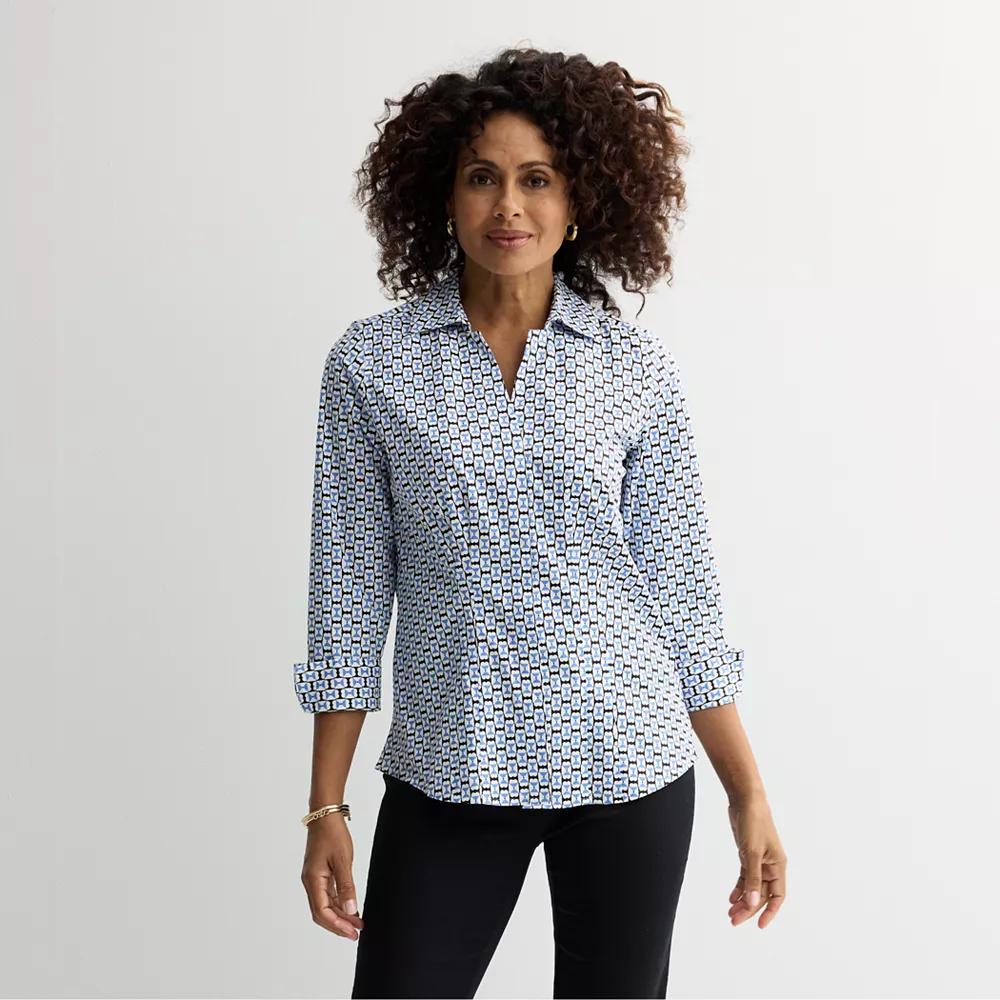 Petite Croft & Barrow® Tailored Shirt, Women's, Size: Large Petite, Blue Square Hearts Product Image
