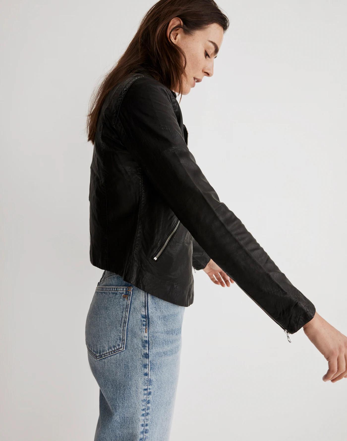 The Washed Leather Motorcycle Jacket Product Image