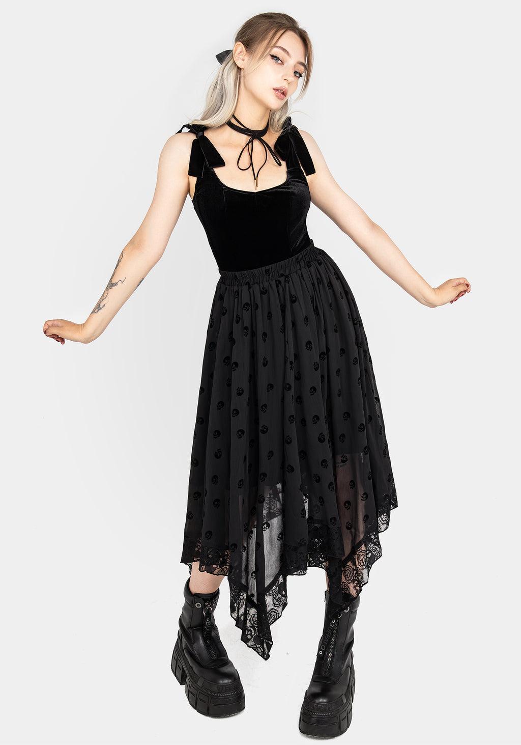 Bones Flocked Chiffon Handkerchief Hem Skirt Product Image