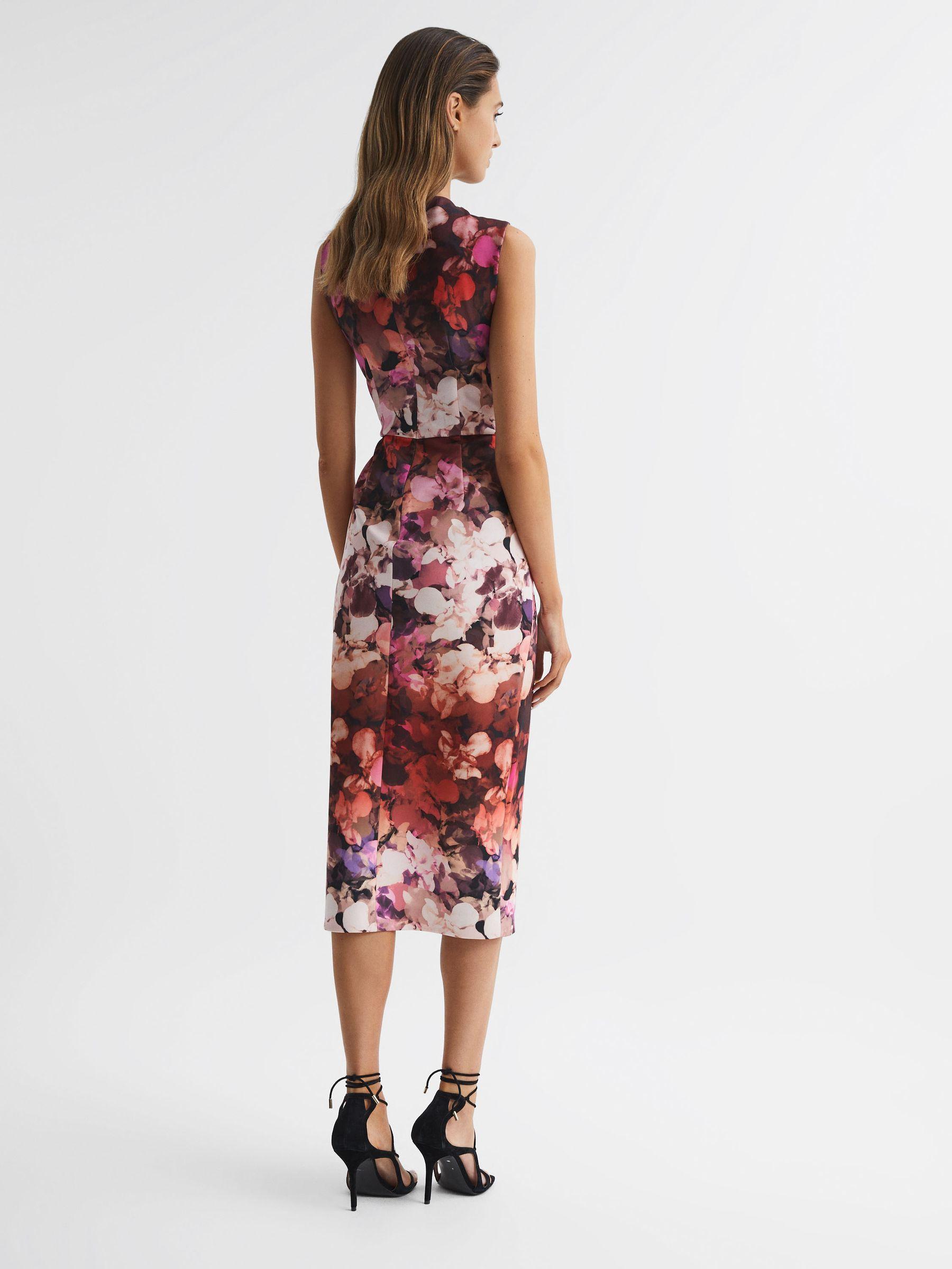 Floral Printed Bodycon Midi Dress in Berry Product Image
