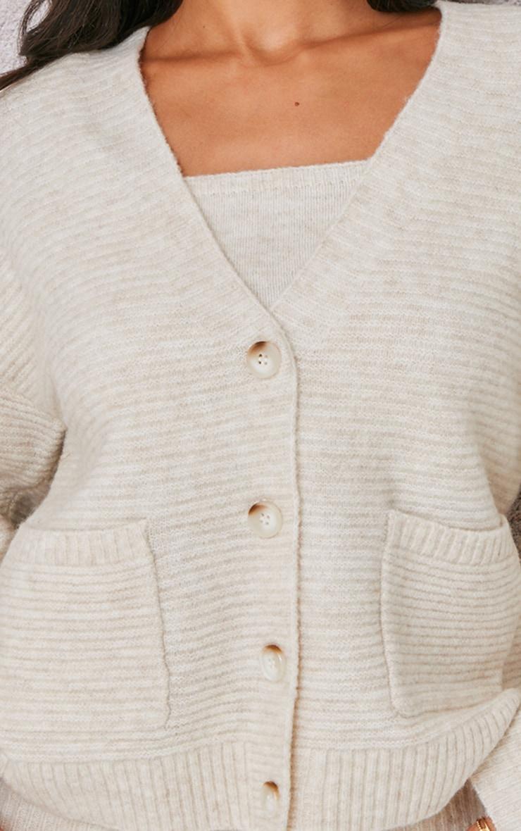 Petite Oatmeal Rib Knit Oversized Cardigan Product Image
