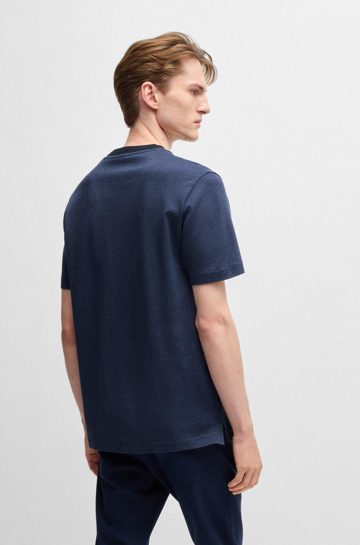BOSS - Mercerized-cotton T-shirt with micro pattern - Dark Blue Product Image