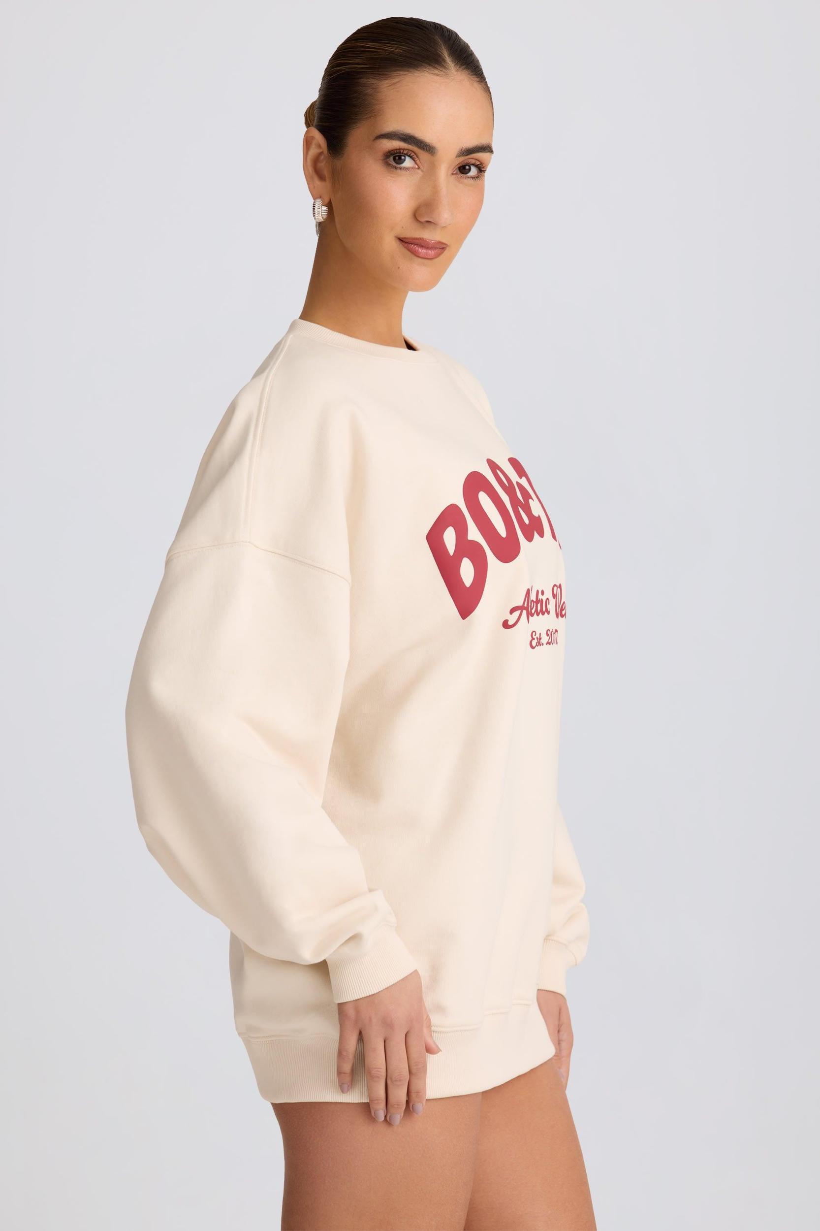 Oversized Crew-Neck Sweatshirt in Ecru Product Image