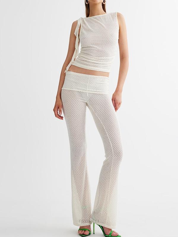 Cutout Sleeveless Vest & High Rise Flare Leg Pants Set Product Image