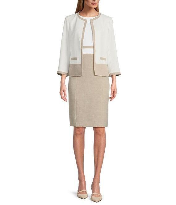 Kasper Crepe Colorblock Open Front Cardigan Product Image
