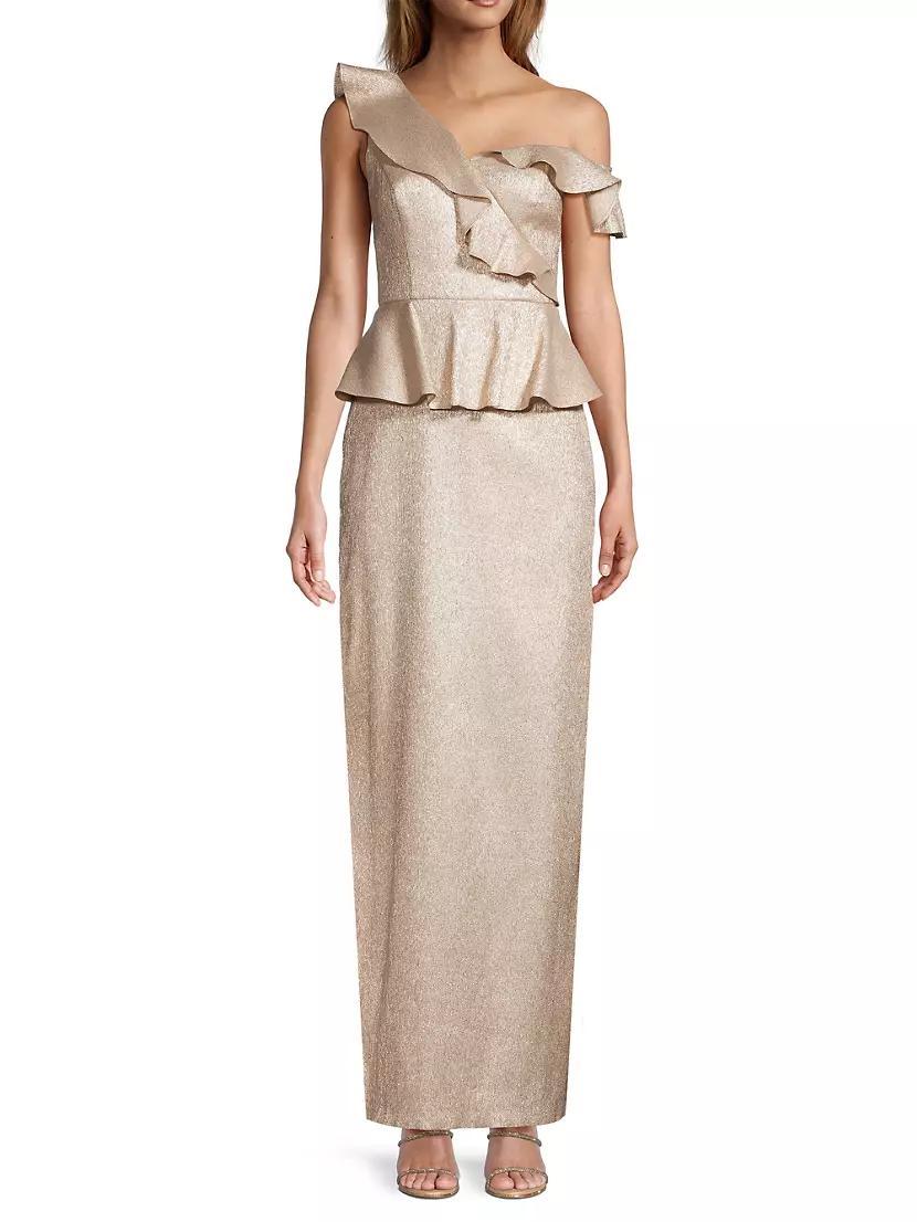Ruffled Peplum Column Gown Product Image