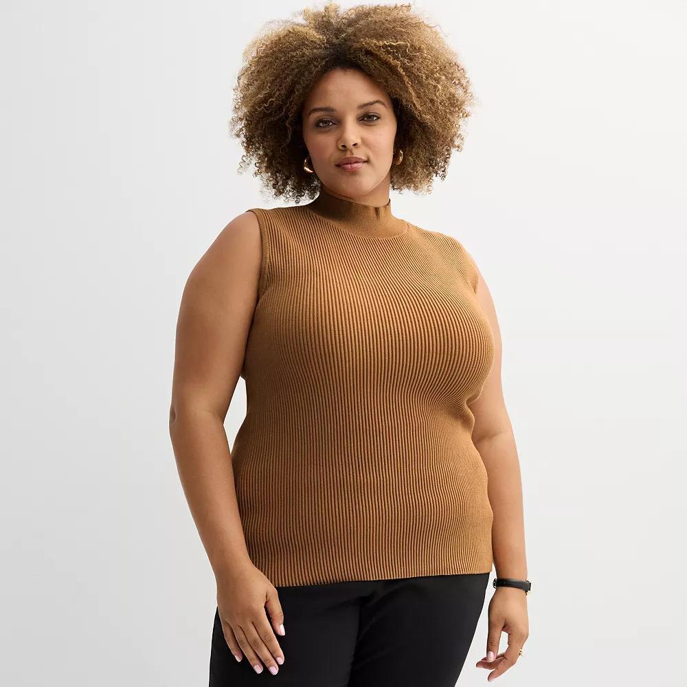 Plus Size Nine West Mockneck Sweater Tank Top, Women's, Size: 1XL, Black Brown Product Image