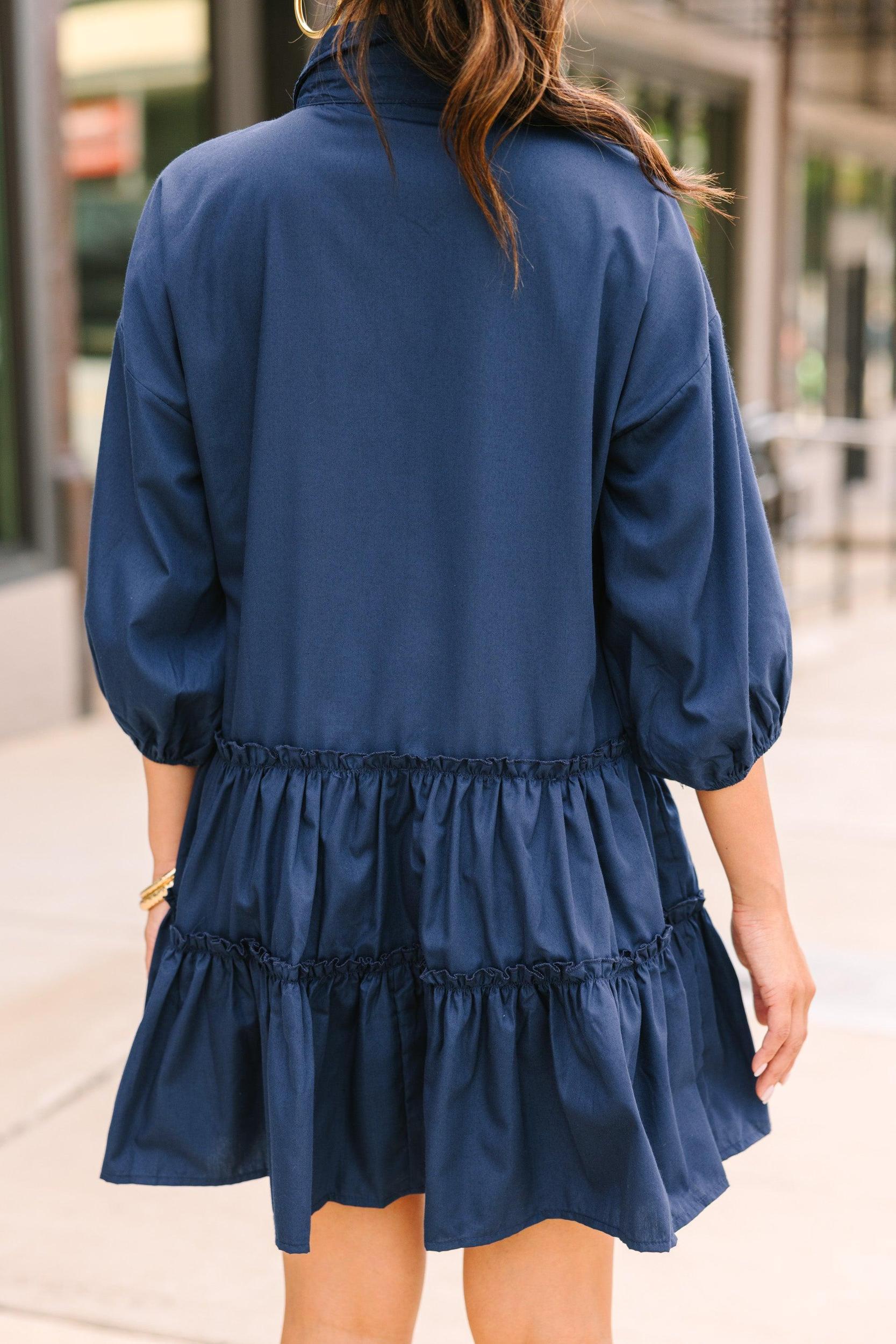 Longing For You Navy Blue Tiered Babydoll Dress Female Product Image