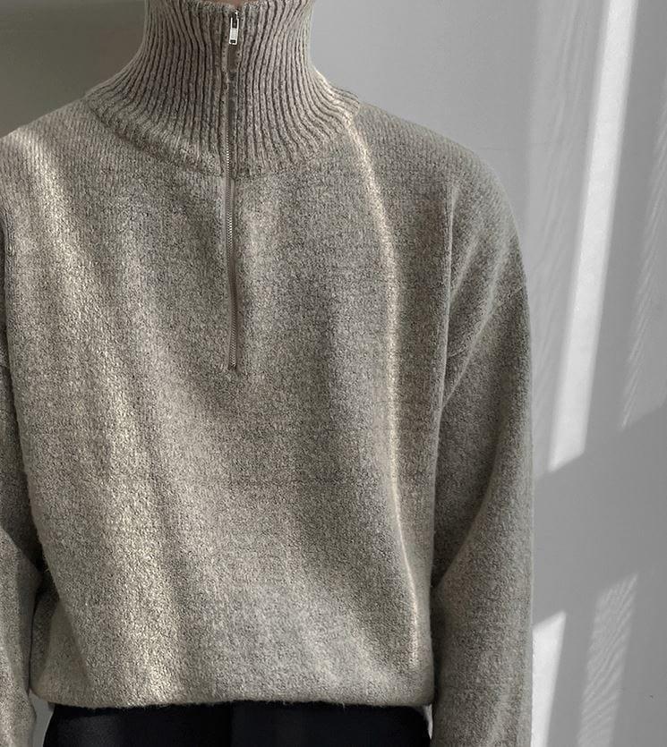 RT No. 5555 KNITTED HALF TURTLENECK COLLAR HALF ZIP-UP SWEATER Product Image