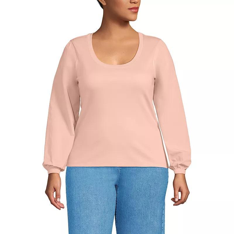 Plus Size Lands' End Supima Interlock Scoop Neck Blouson Sleeve Top, Women's, Size: 1XL, Black Product Image